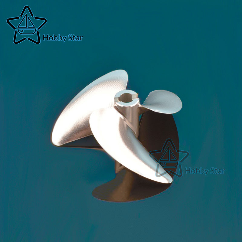 The back side of 3 blade Aluminum propeller with 6.35mm Propeller hole for racing boat