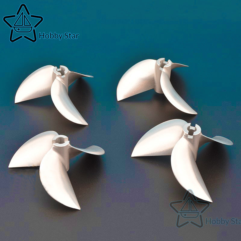 4 different size aluminum 3 blade propeller with 6.35mm shaft hole for racing boat